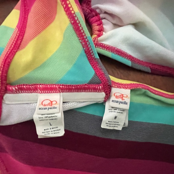 NWOT OP Rainbow Striped String Bikini with O-ring Detail - Picture 7 of 8